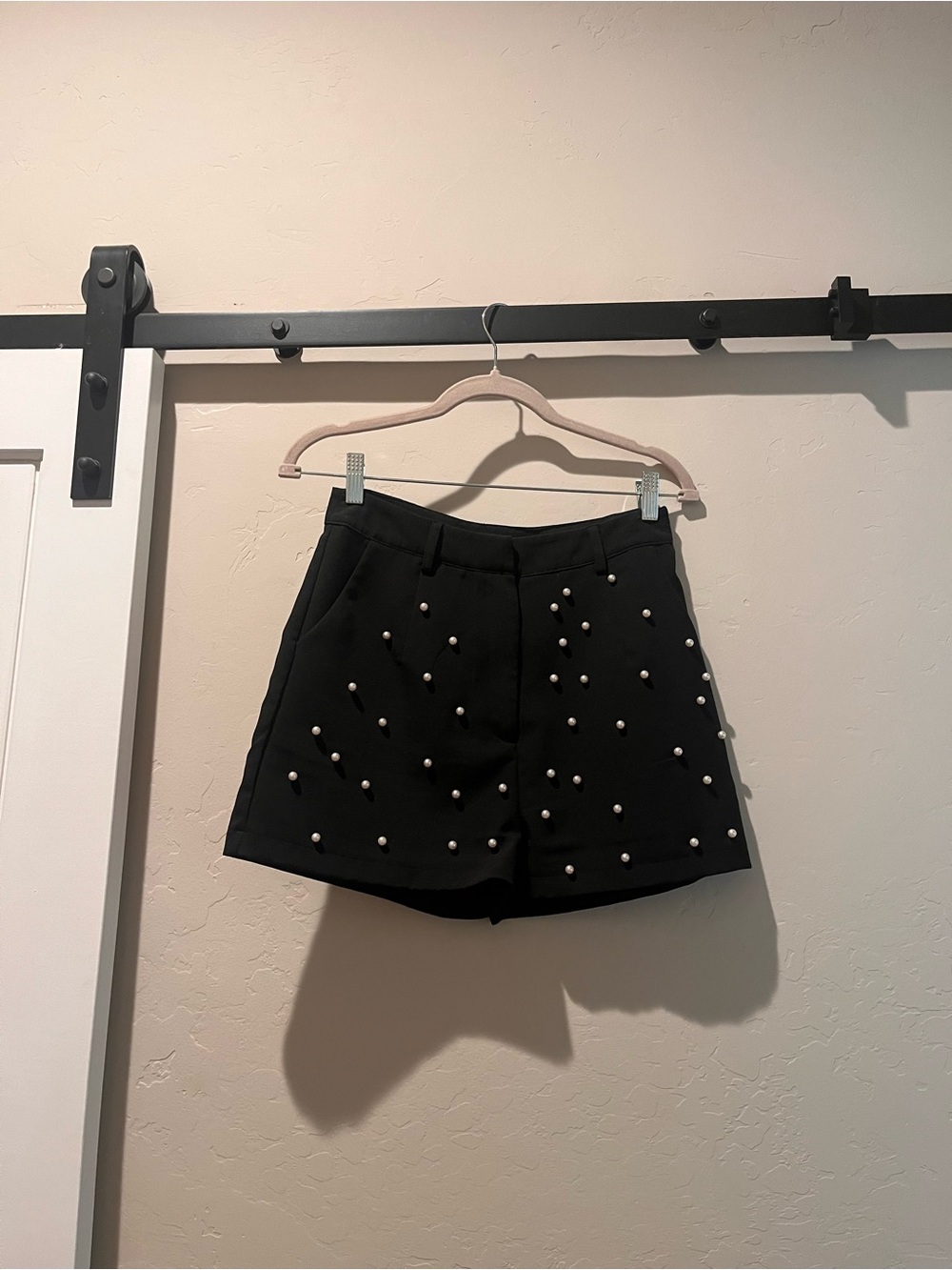 Pearl-Embellished Black Women's Shorts